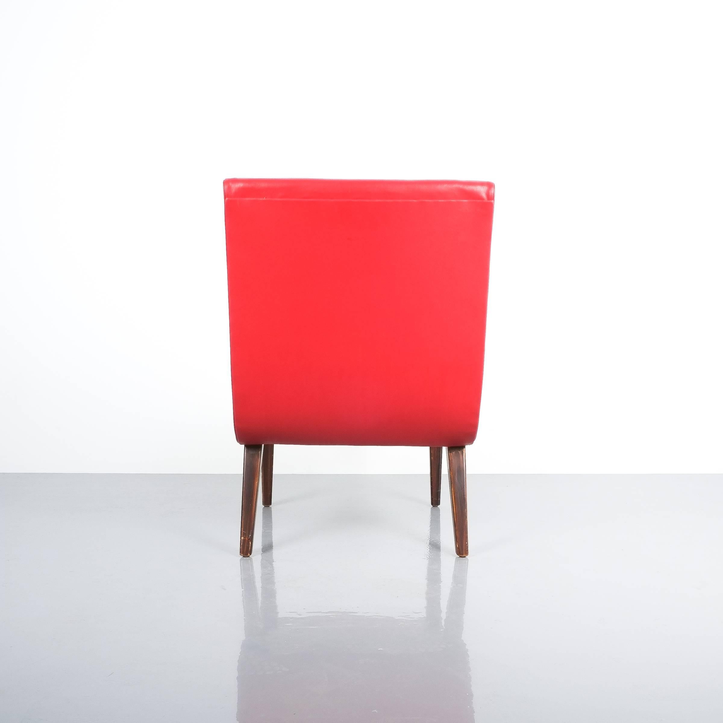 Néerlandais Paire de chaises Jens Risom en vinyle rouge et faux cuir, 1950 en vente
