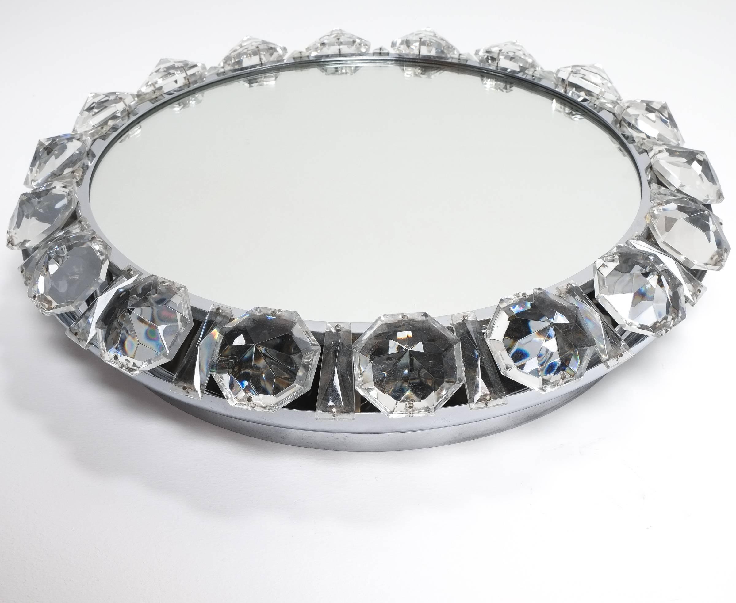 Austrian Bakalowits Crystal Diamond Backlit Mirror Glass Chrome, Austria, 1950 For Sale