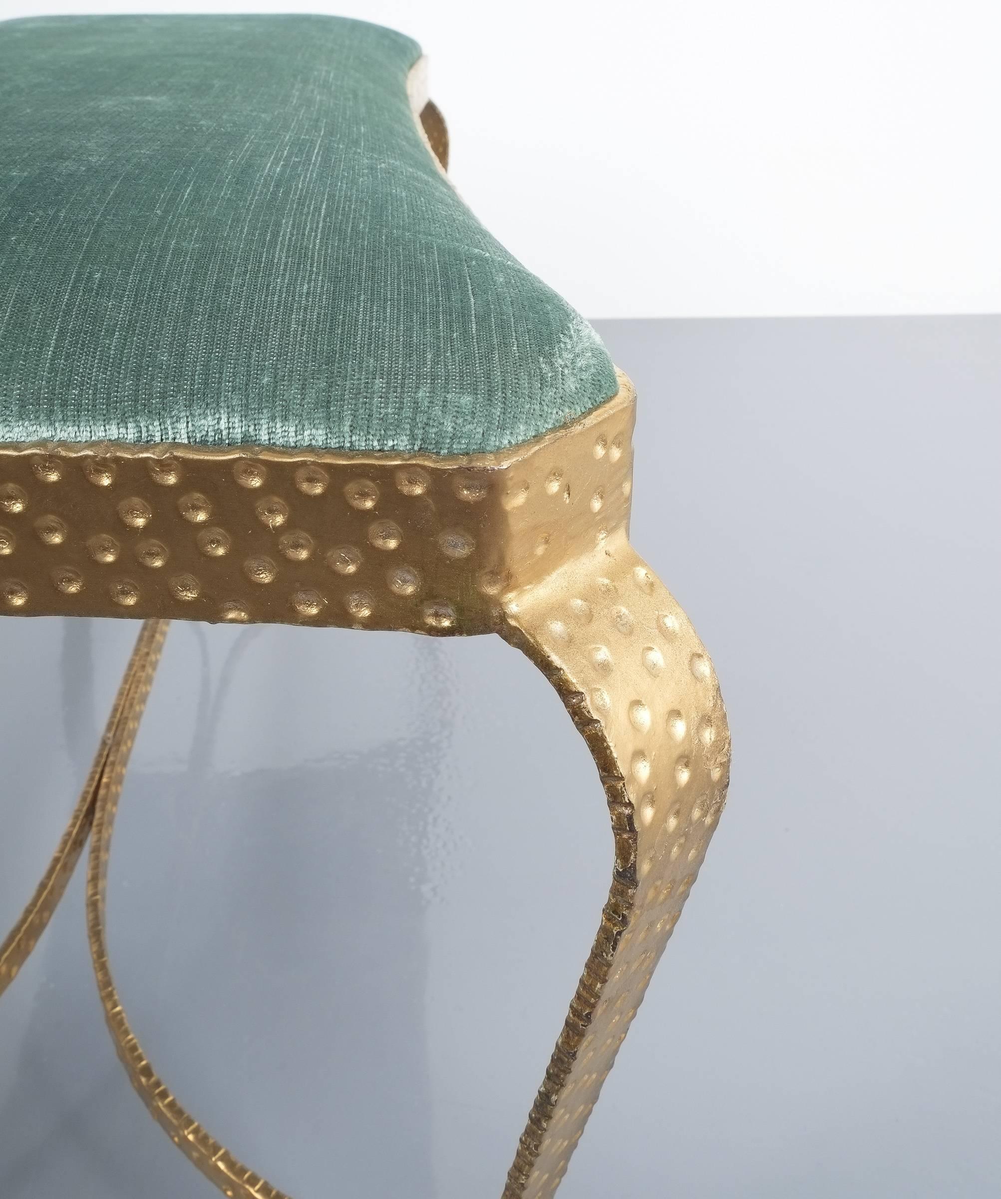 Pier Luigi Colli Gold Iron Bench Green Fabric, Italy, 1950 In Excellent Condition In Vienna, AT