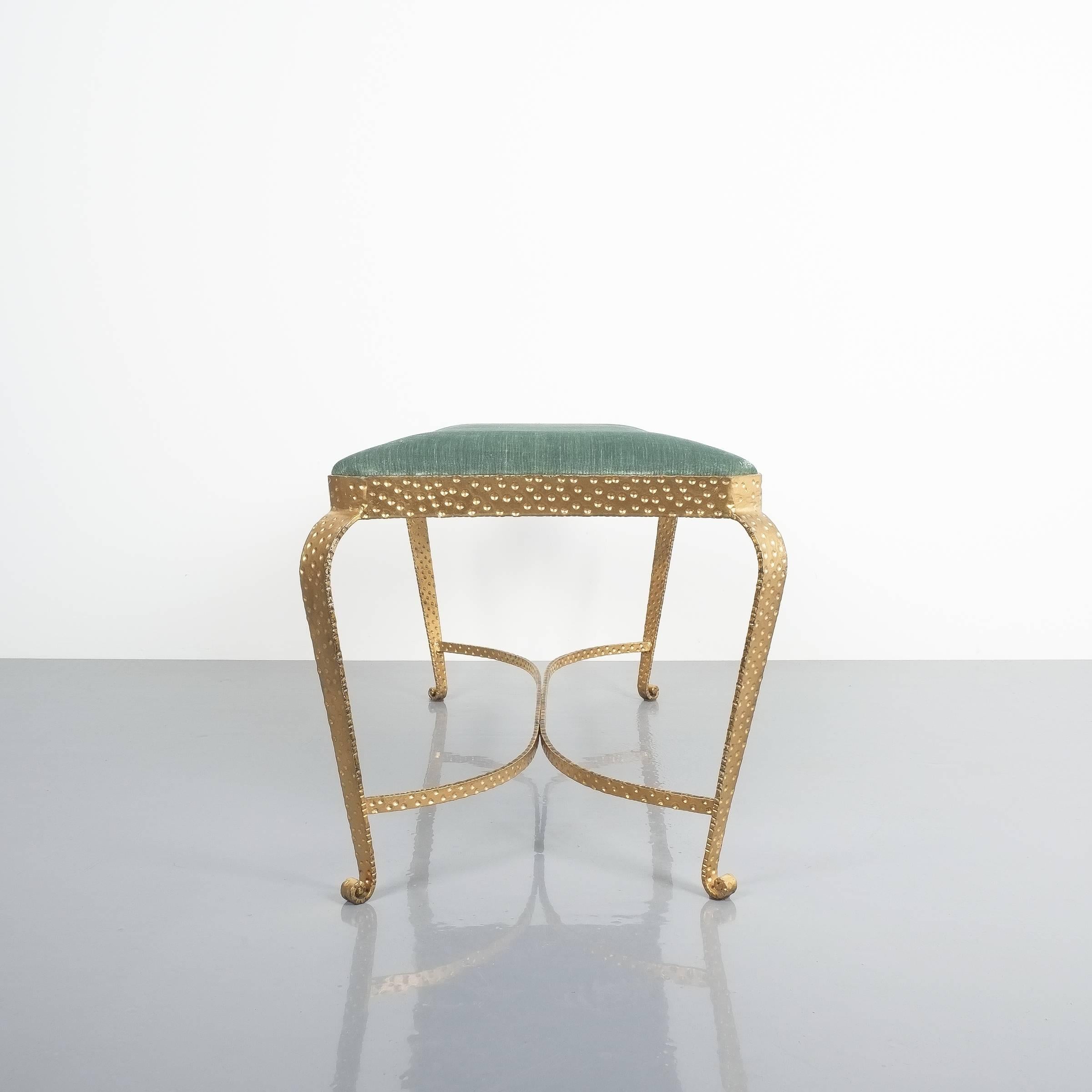 Pier Luigi Colli Gold Iron Bench Green Fabric, Italy, 1950 1