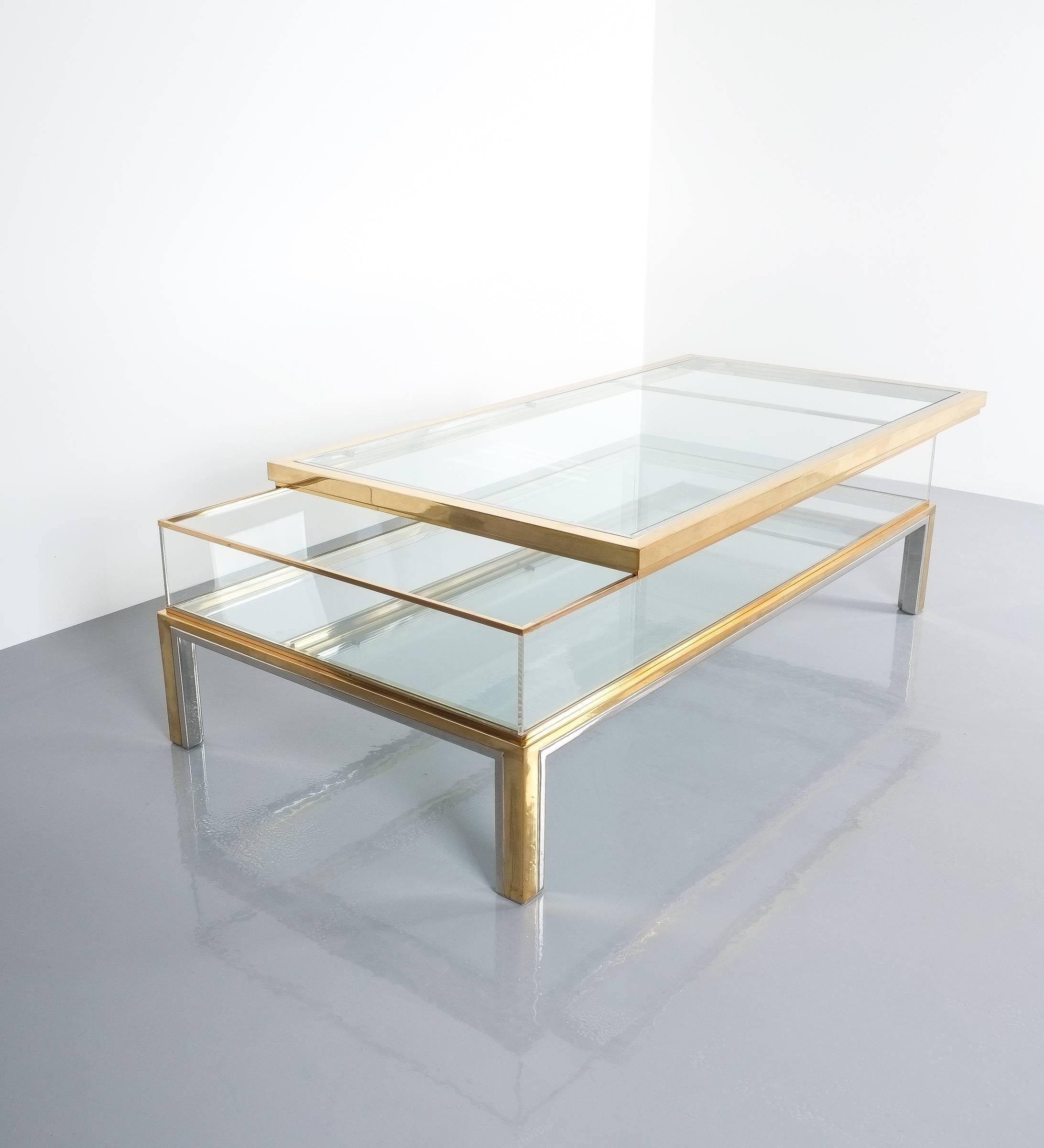 Maison Jansen Sliding Glass and Brass Chrome Coffee Table, France, 1970 2