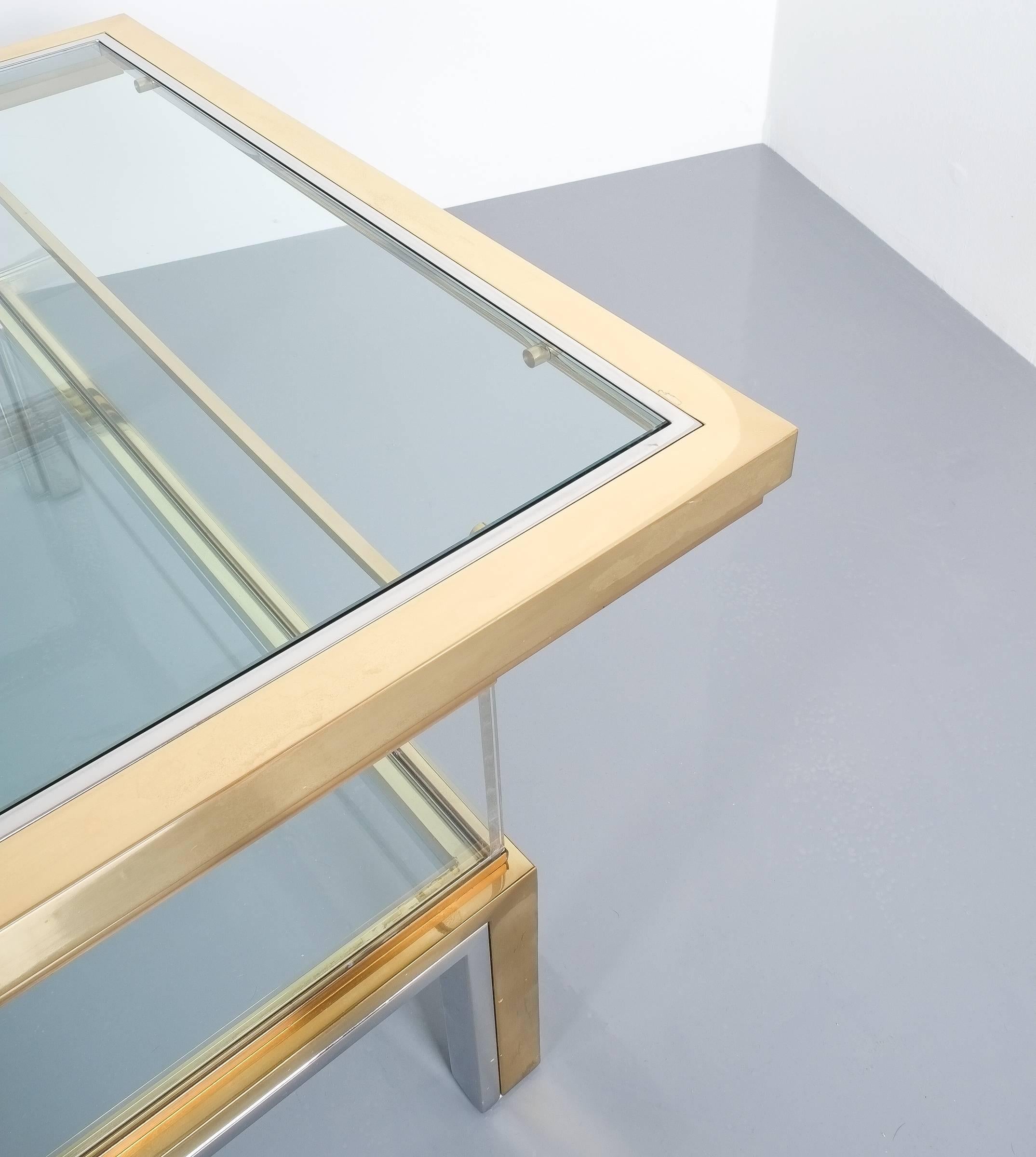 Late 20th Century Maison Jansen Sliding Glass and Brass Chrome Coffee Table, France, 1970
