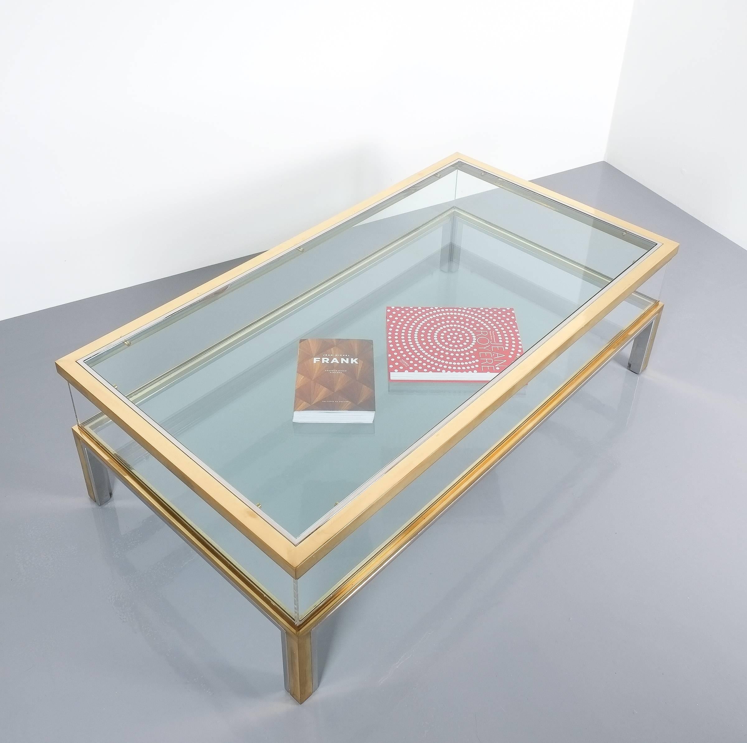French Maison Jansen Sliding Glass and Brass Chrome Coffee Table, France, 1970
