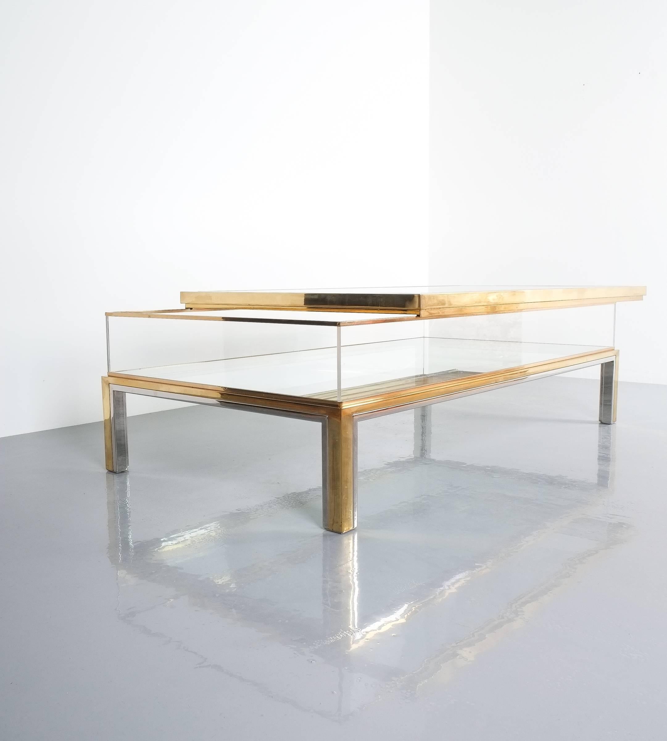Maison Jansen Sliding Glass and Brass Chrome Coffee Table, France, 1970 In Excellent Condition In Vienna, AT