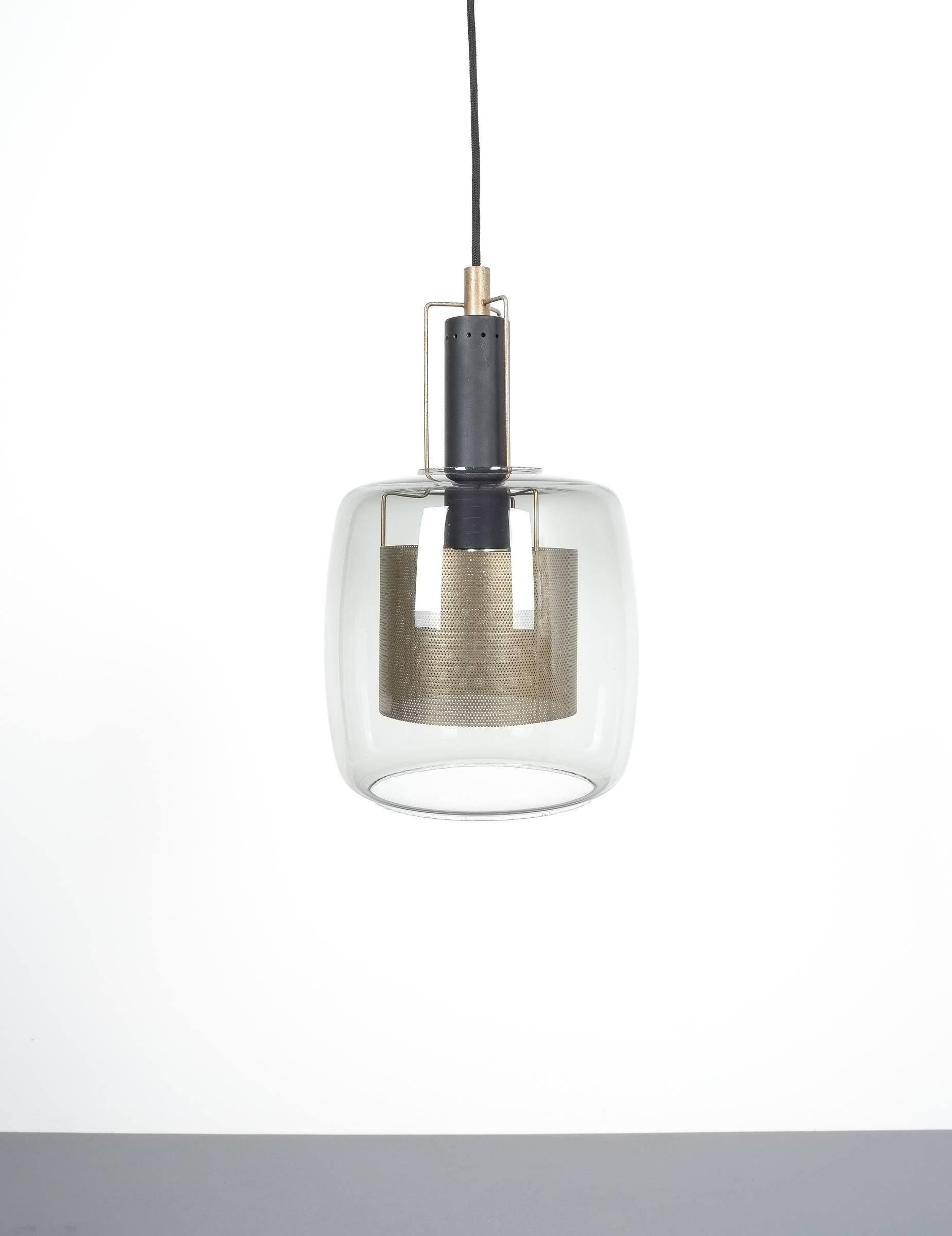Mid-20th Century Set of Three Glass Pendant Lamps with Diffuser, France, 1950