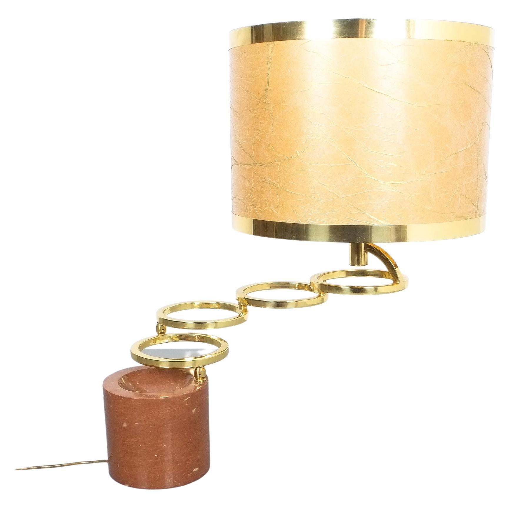 Willy Rizzo Adjustable Table Lamp for BF Red Marble Brass, 1970 For Sale 6