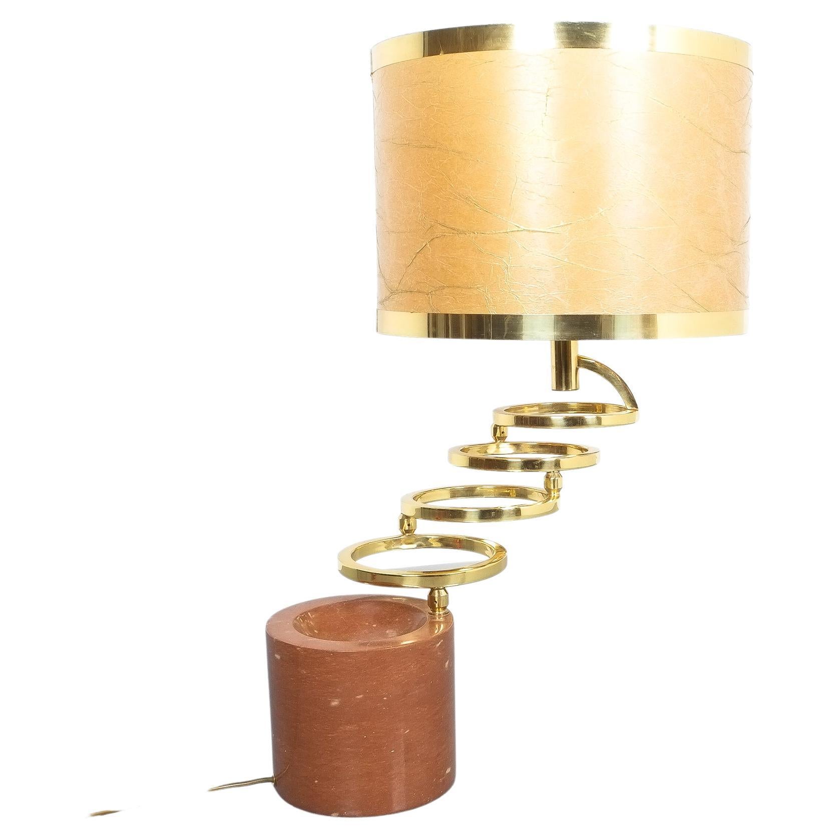 Willy Rizzo Adjustable Table Lamp for BF Red Marble Brass, 1970 For Sale