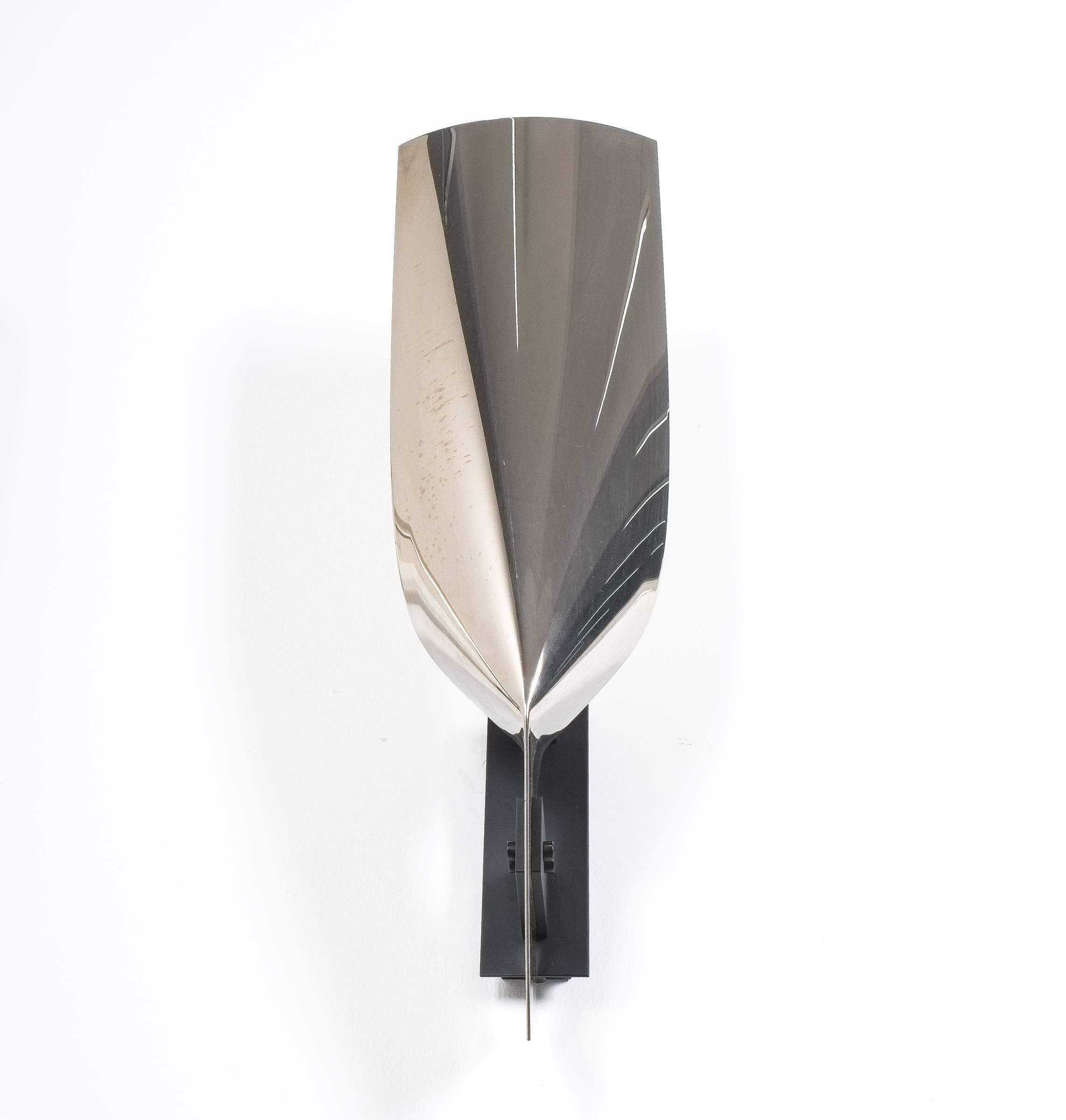 Polished Artisan Stainless Steel Wall Lamps Folded Large Sconces, France, 1980 1