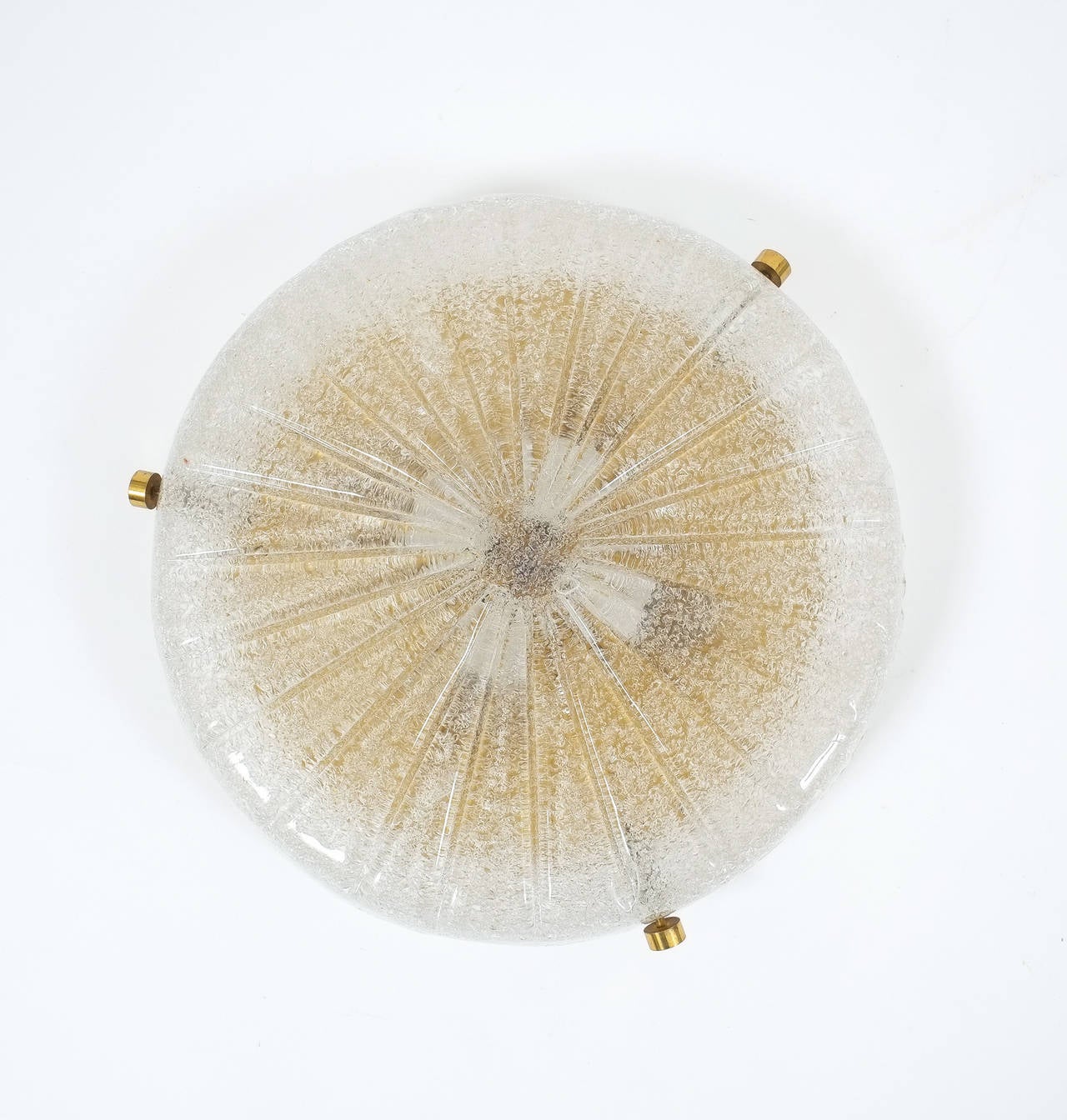 Mid-Century Modern Hillebrand Textured Glass and Brass Flush Mount, Germany, 1960 For Sale