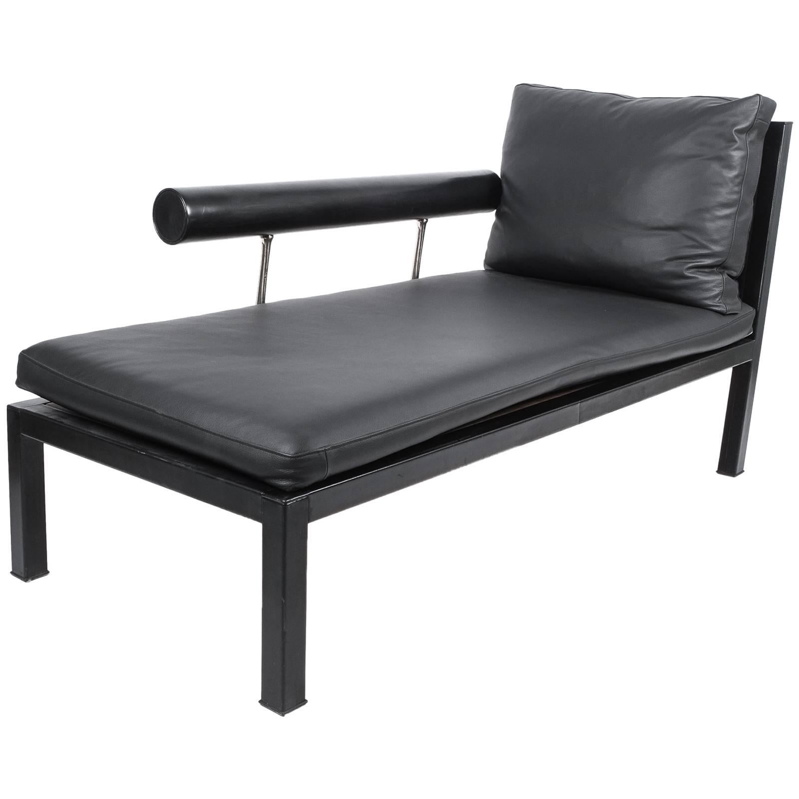 Leather Chaise Lounge Black Sofa Baisity by Antonio Citterio for B&B Italy, 1980 For Sale 4