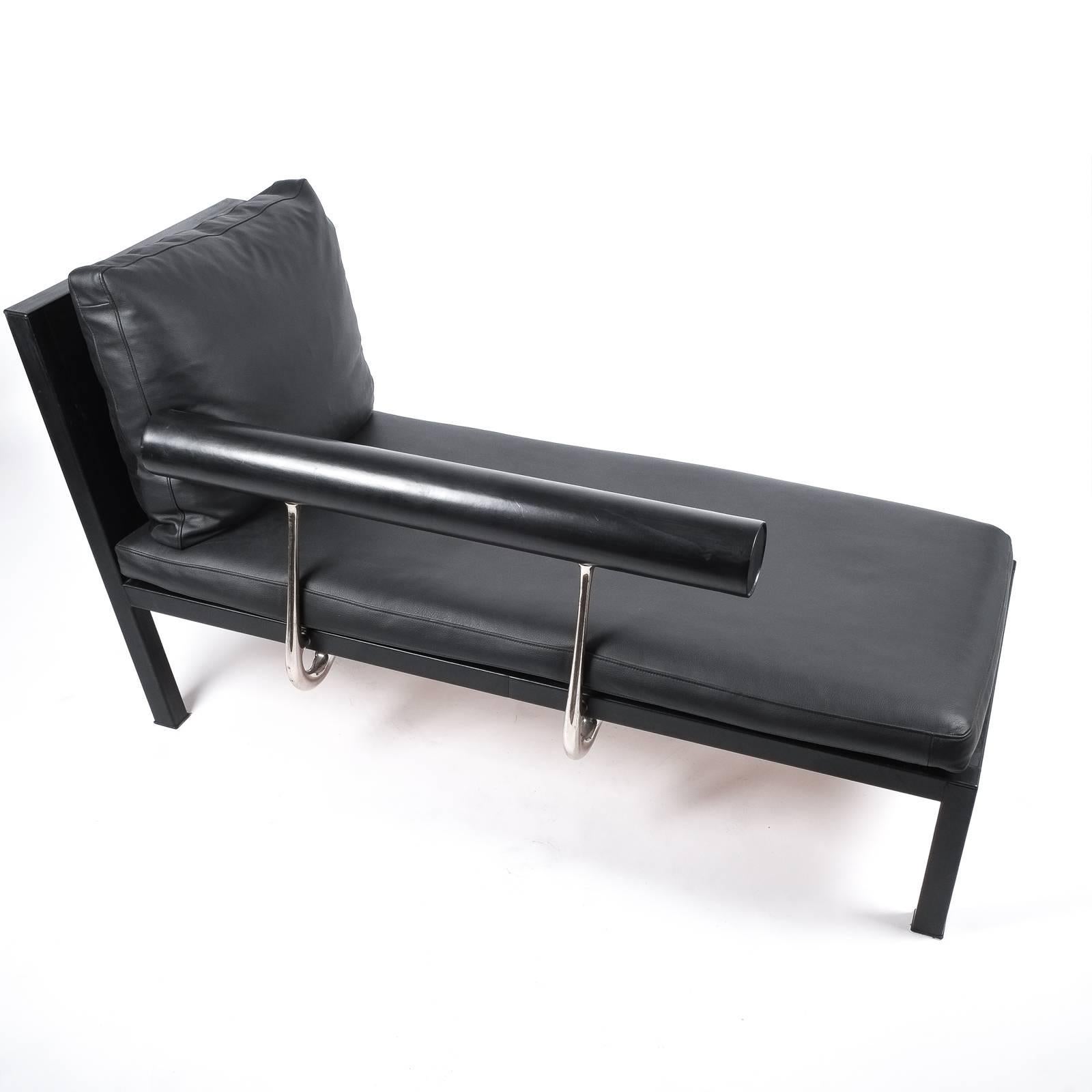 Leather Chaise Lounge Black Sofa Baisity by Antonio Citterio for B&B Italy, 1980 For Sale 7
