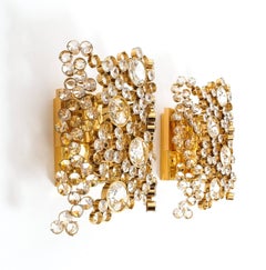One of Three Gilt Brass and Crystal Glass Sconces by Palwa, Refurbished