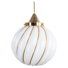 Adolf Loos Pendant Lamp for VeArt Opal Glass Gold Brass, circa 1960