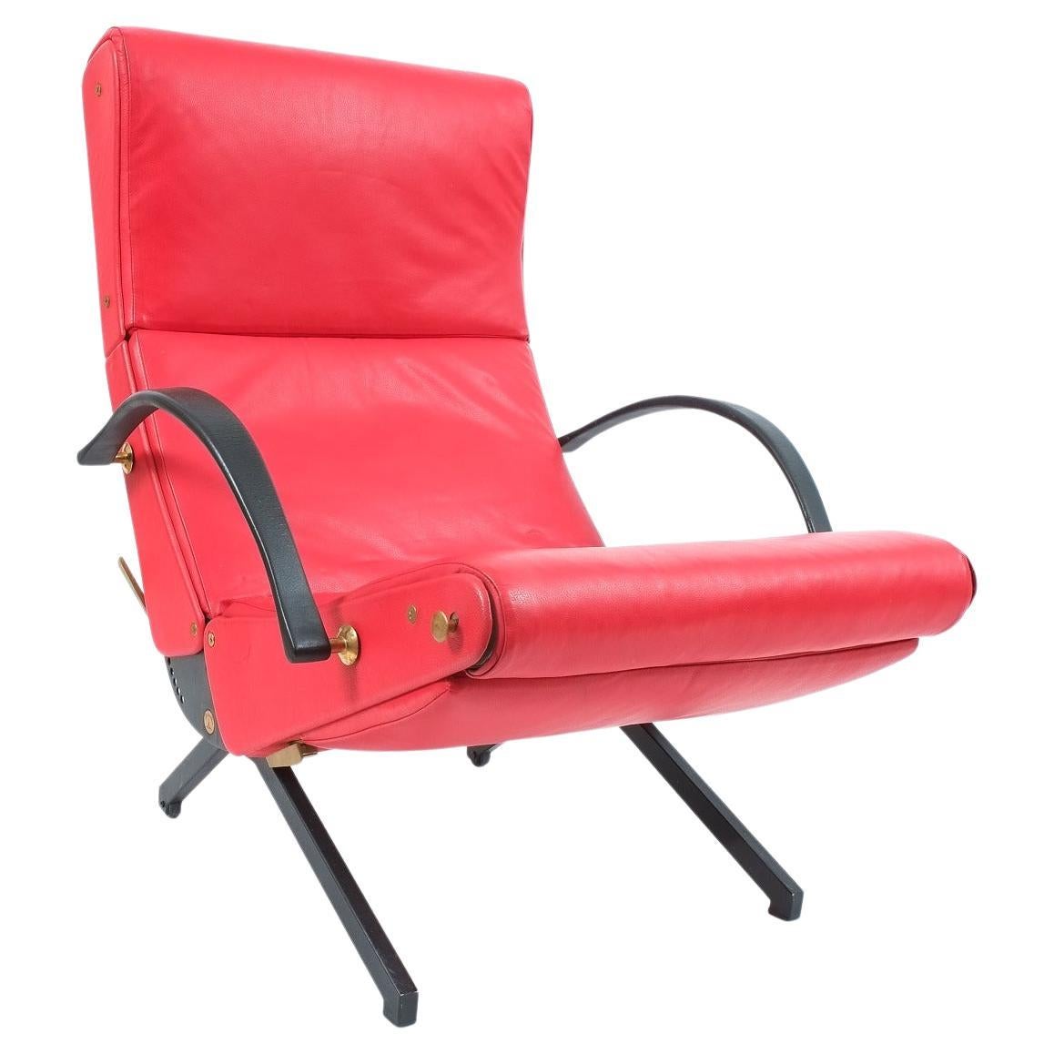 Osvaldo Borsani P40 Relaxing Leather Armchair Red Leather, Tecta, 1950, Italy For Sale 3