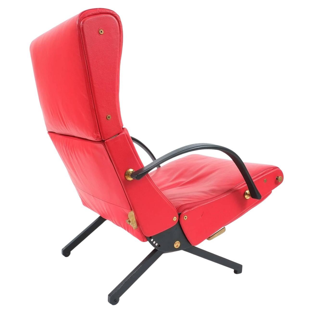 Osvaldo Borsani P40 Relaxing Leather Armchair Red Leather, Tecta, 1950, Italy For Sale 2