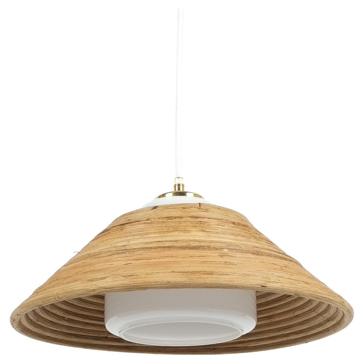 Hängeleuchte NOS aus Rattan-Opalglas von Doria, 1960 im Angebot