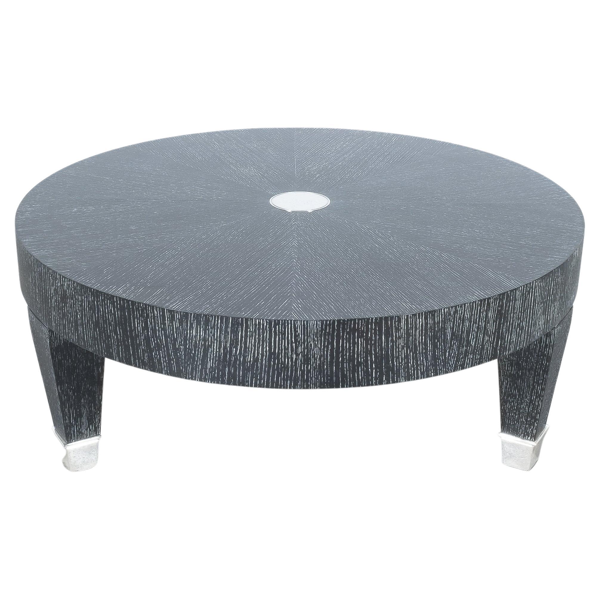 Cerused Oak Coffee Table Black Silver, Italy, 1980 For Sale