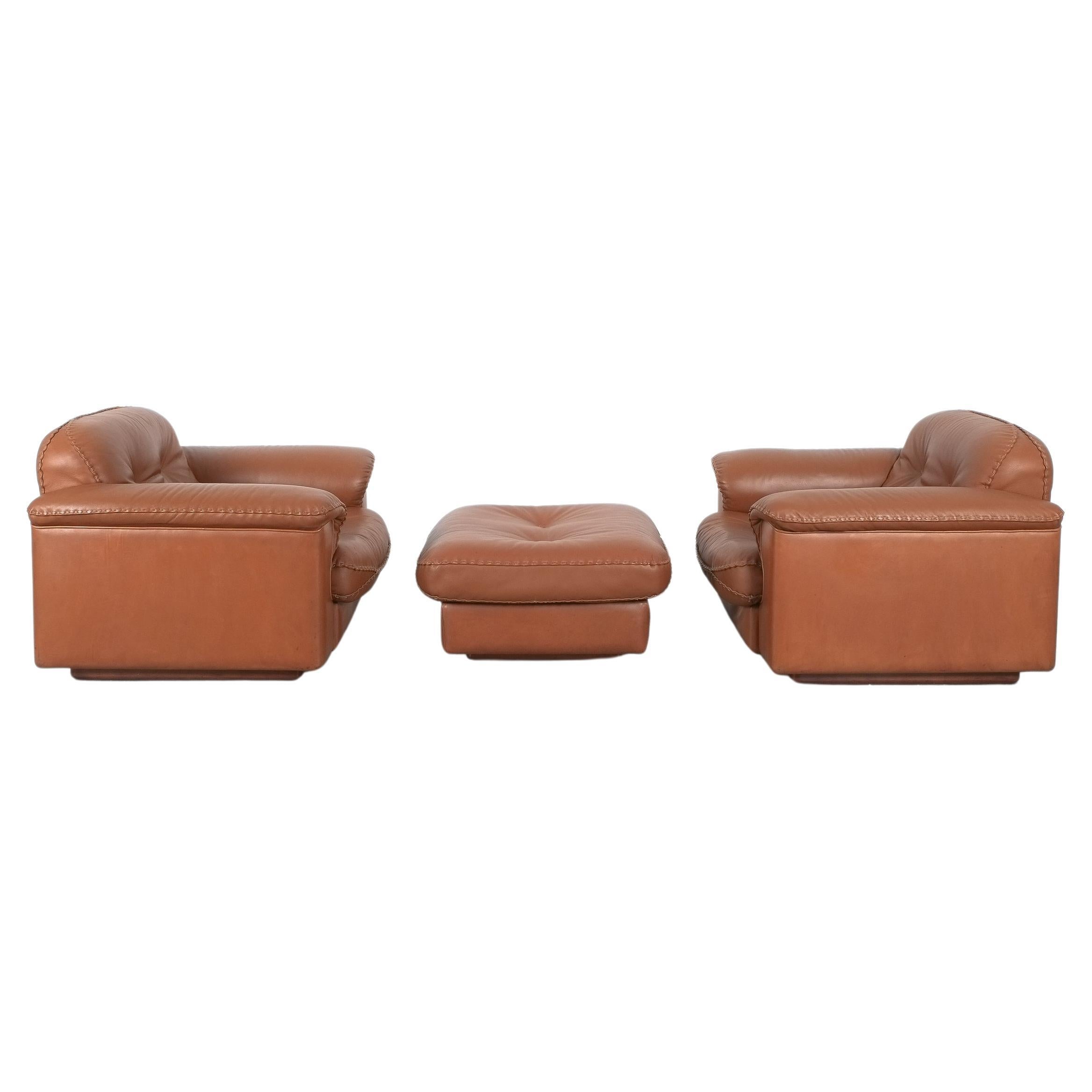 De Sede Reclining Brown Leather Lounge Armchairs  With Ottoman DS 101, 1969 For Sale 10