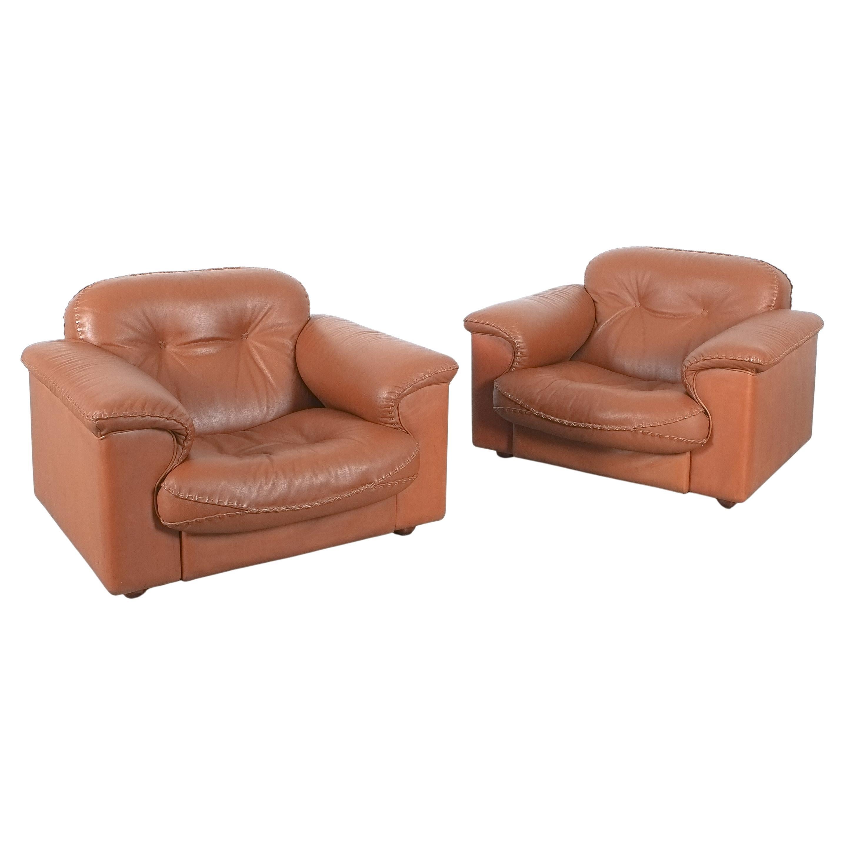 De Sede Reclining Brown Leather Lounge Armchairs  With Ottoman DS 101, 1969