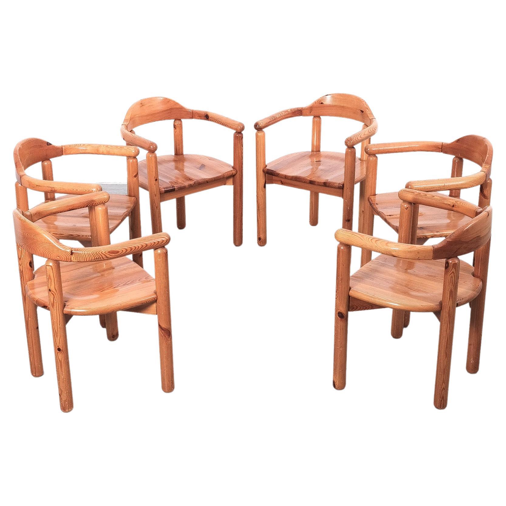 Rainer Daumiller Solid Pine Wood Dining Chairs '6' Danish Design, 1970 For Sale