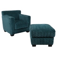 Retro Jean Michel Frank Lounge Armchair and Ottoman Velvet, Designed 1932