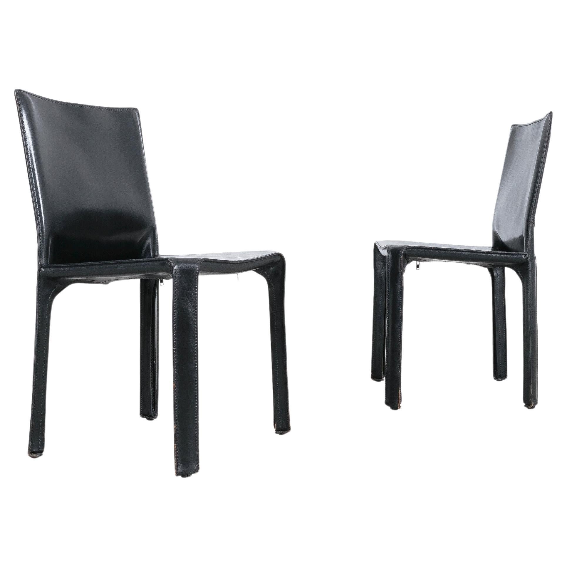 Mario Bellini Cassina Cab 412 Twelve (12) Black Leather Dining Chairs, Italy 12