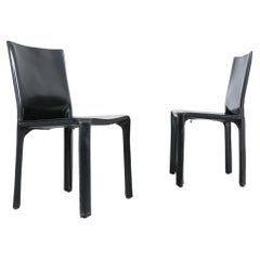 Mario Bellini Cassina Cab 412 Twelve (12) Black Leather Dining Chairs, Italy