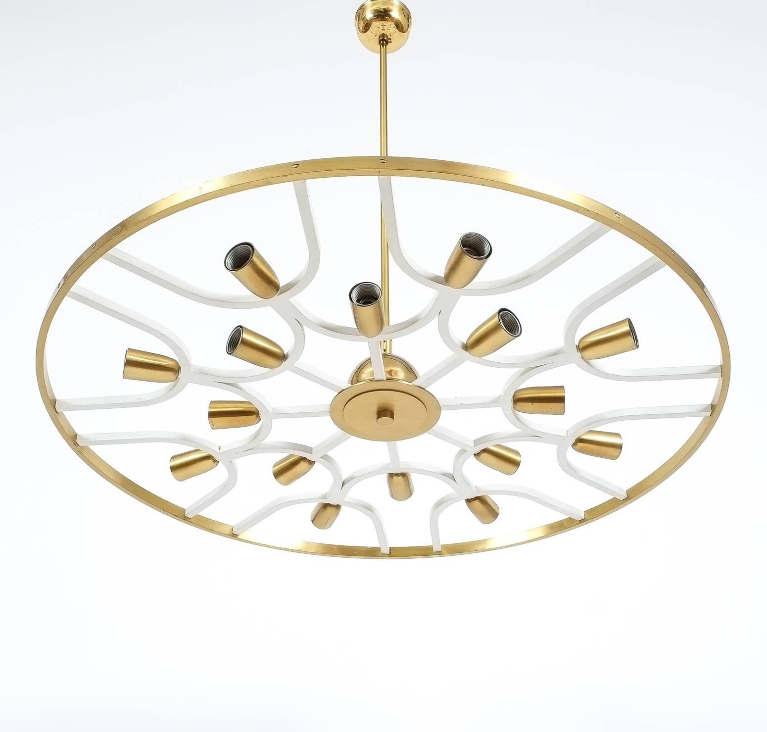 Lacquered Ornamental Italian Brass Chandelier or Flush Mount Lamp, circa 1960 For Sale