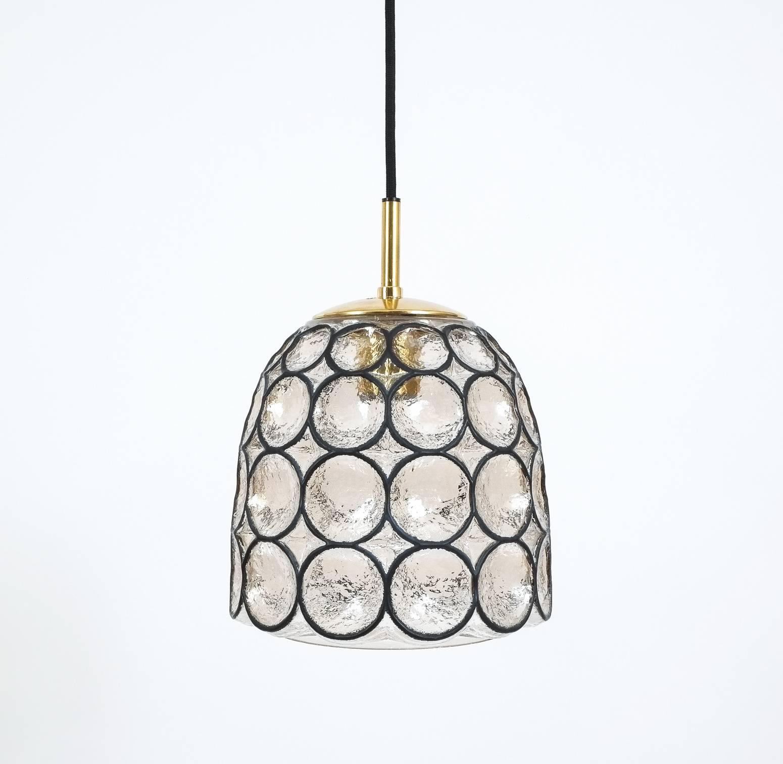 Mid-Century Modern Set of Three Iron and Glass Pendants by Limburg, 1960