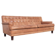 Merkur Sofa Arne Norell Brown Leather Teak, Mid-Century Sweden