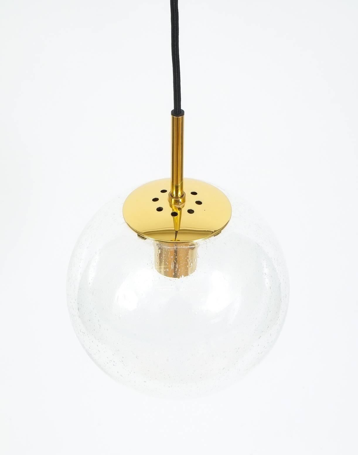 Mid-Century Modern Pair of Glass & Brass Globe Pendants by Limburg
