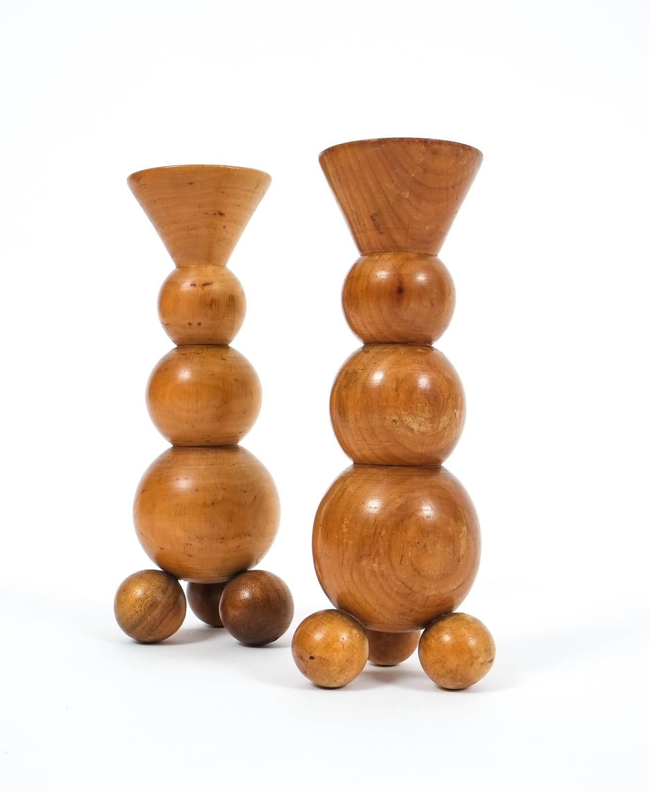 Pair of Art Deco Candlesticks Made from Wood (Art déco)
