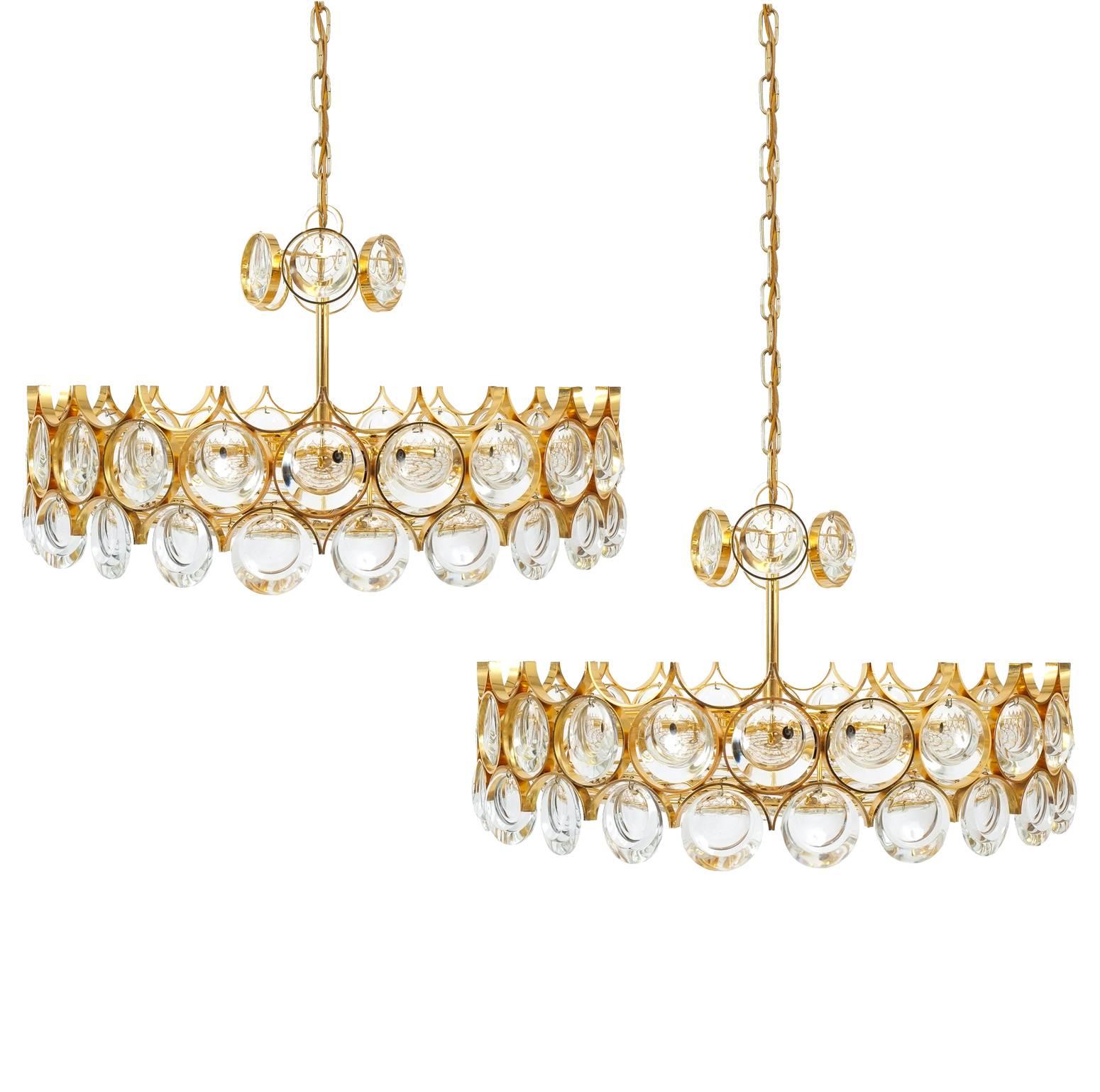 Mid-20th Century Set of Four Palwa Sconces from Gilt Brass and Glass
