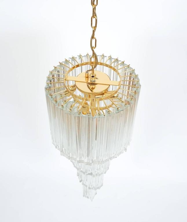 Mid-Century Modern Venini Five-Tier Swirling Chandelier Lamp with Murano Glass Triedri Prisms, 1960 For Sale