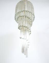 Venini Five-Tier Swirling Chandelier Lamp with Murano Glass Triedri Prisms, 1960