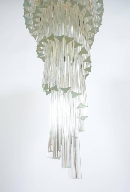 Brass Venini Five-Tier Swirling Chandelier Lamp with Murano Glass Triedri Prisms, 1960 For Sale