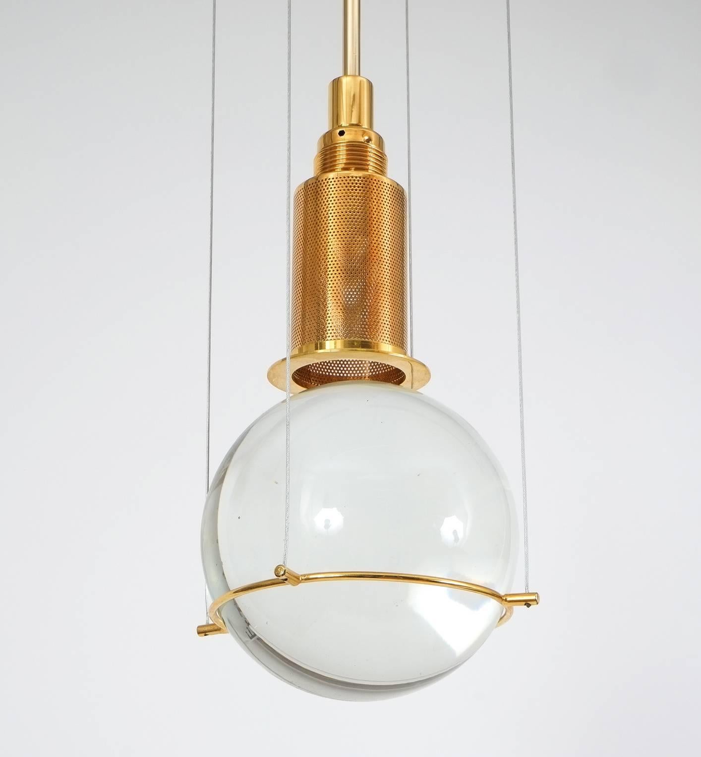 Late 20th Century Solid Crystal Ball Light with Gilt Brass by Florian Schulz, 1960