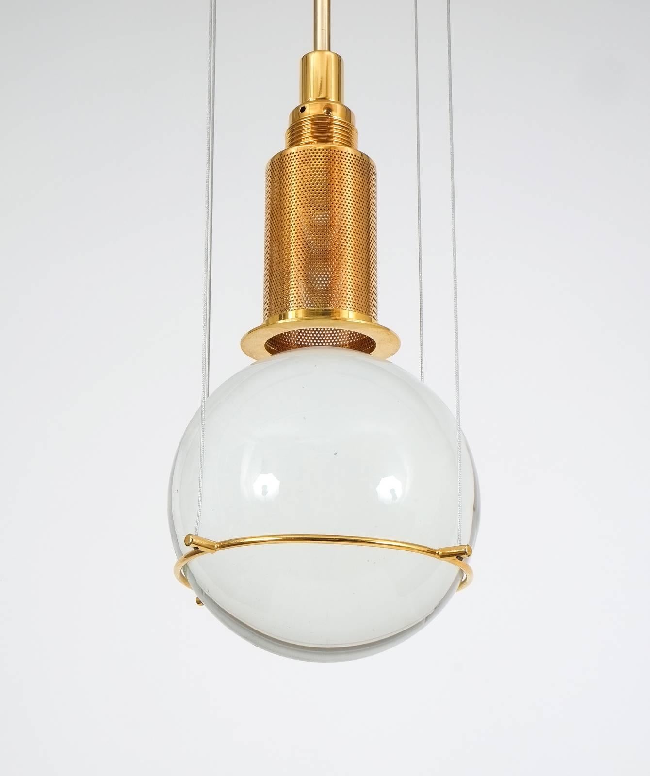 Solid Crystal Ball Light with Gilt Brass by Florian Schulz, 1960 1