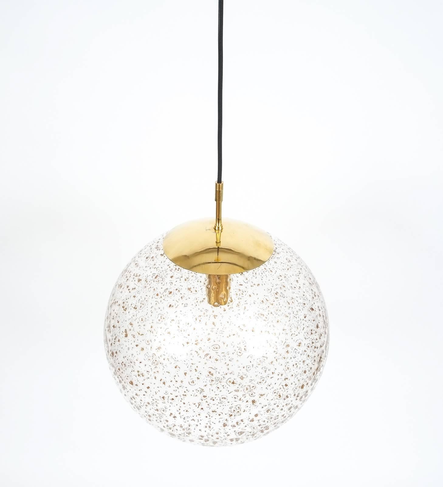 Large Limburg Glass Brass Ball Pendant Lamp, 1960 For Sale at 1stDibs