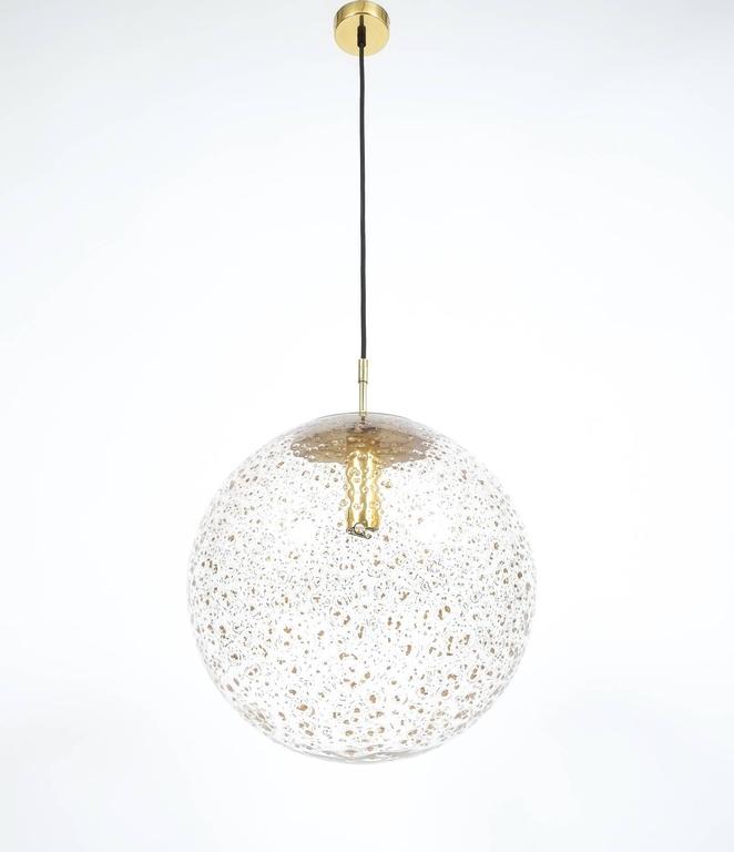 Large Limburg Glass Brass Ball Pendant Lamp, 1960 For Sale at 1stDibs