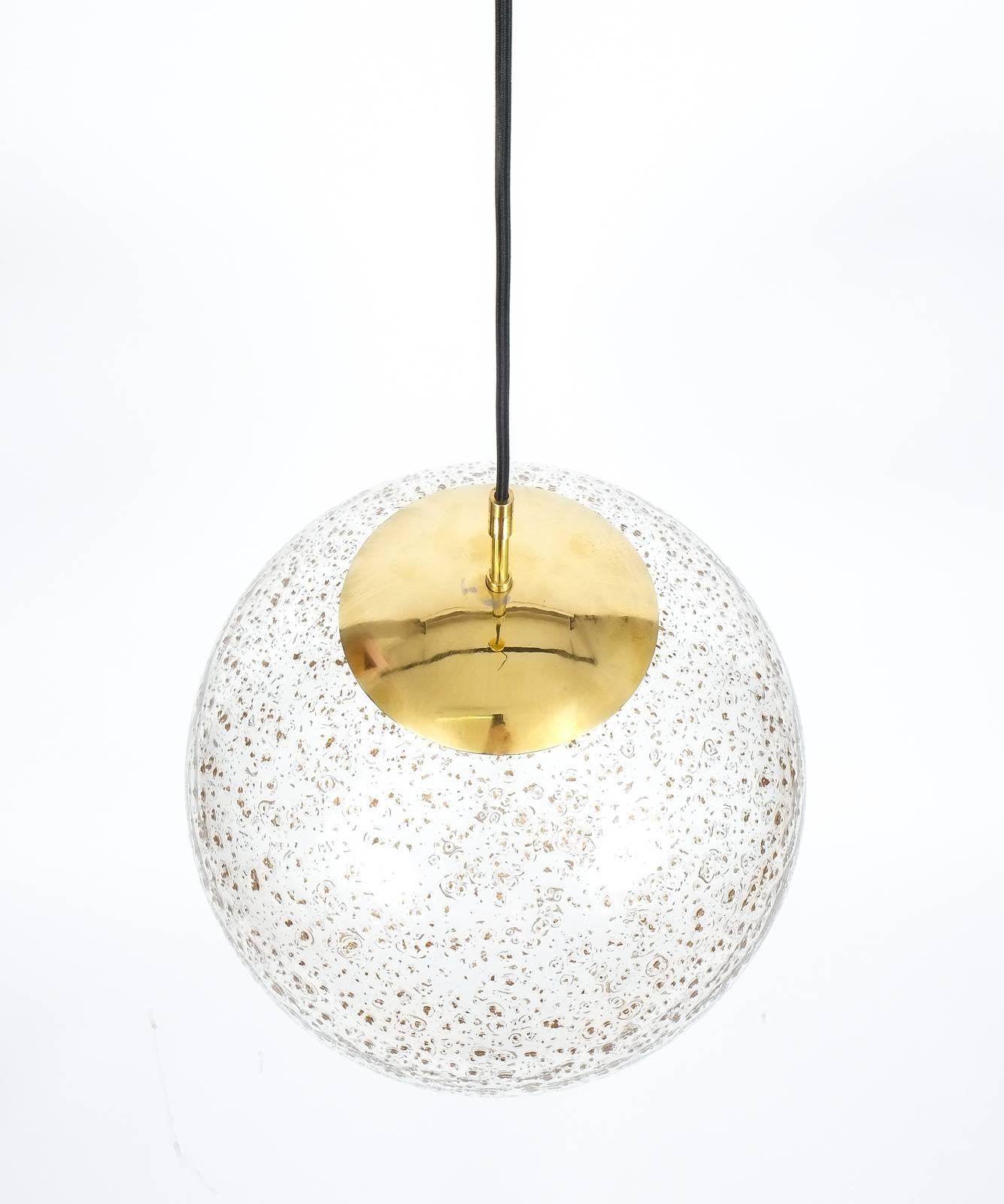 Large Limburg Glass Brass Ball Pendant Lamp, 1960 For Sale at 1stDibs