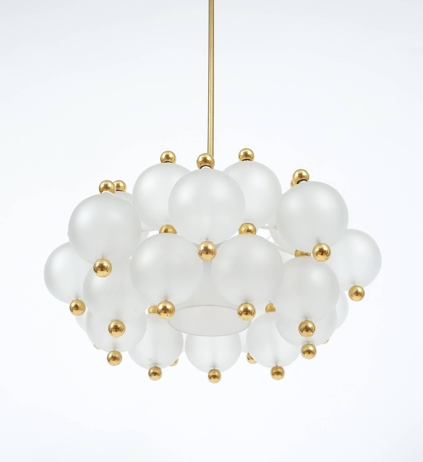 Late 20th Century Satin Glass Chandelier Lamp By Kinkeldey With Gold Knobs, circa 1980 For Sale