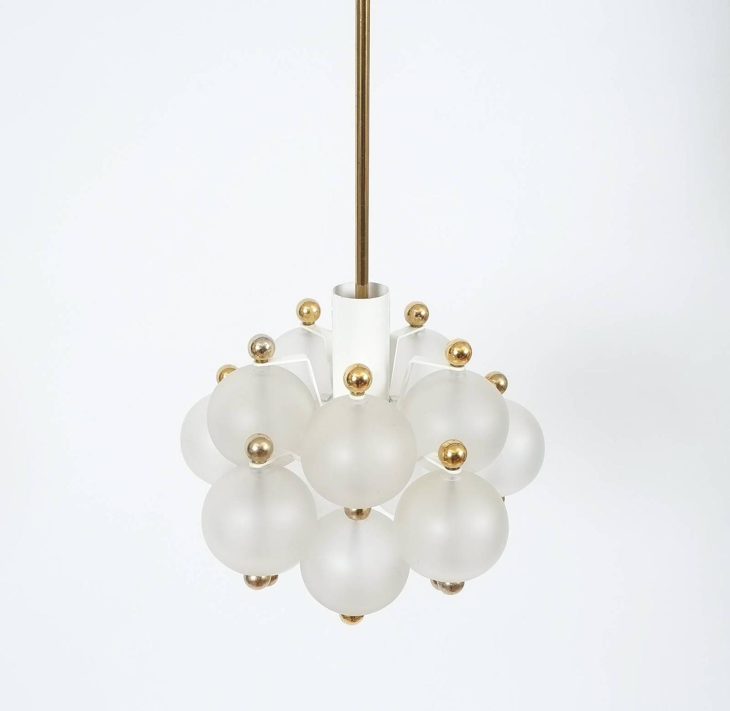 Pair of Petite Glass Brass Chandeliers in the Style of Seguso For Sale