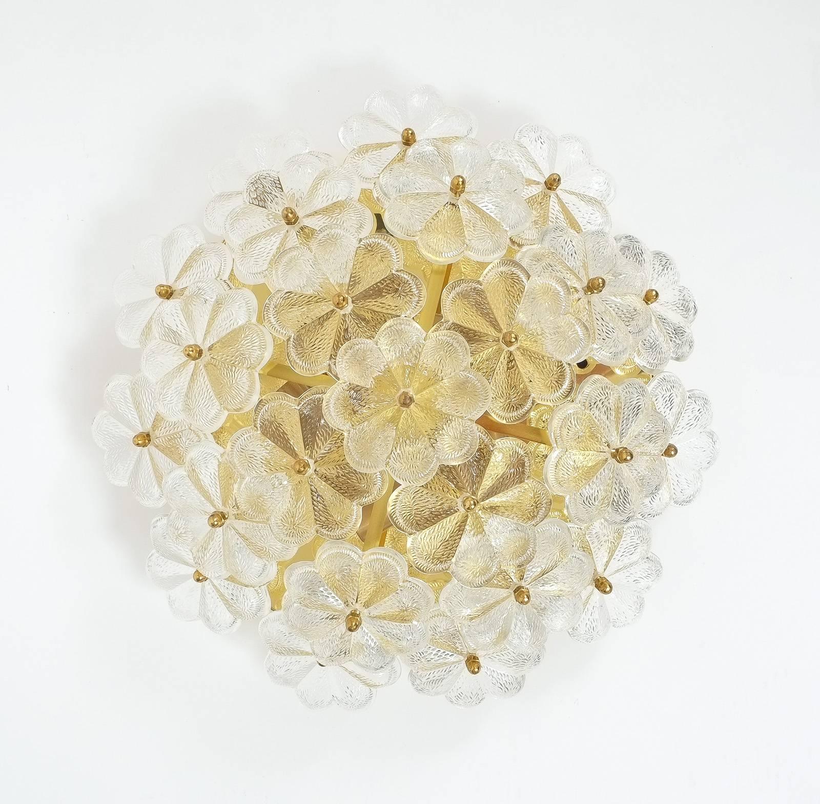 Mid-Century Modern Glass Flower Flush Mount By Ernst Palme