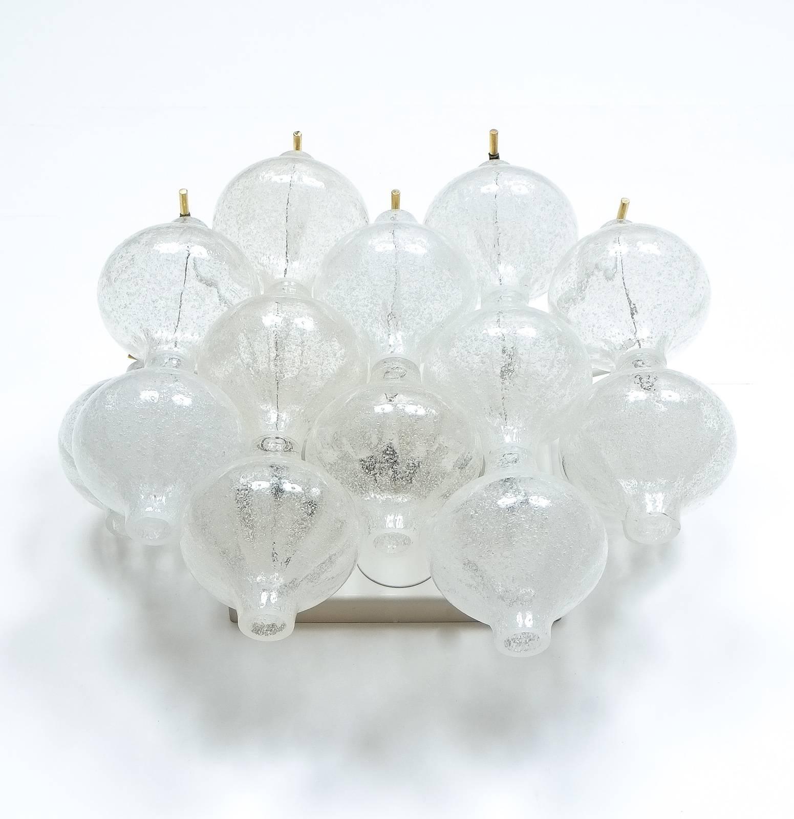 Mid-Century Modern Refurbished Pair Kalmar Tulipan White Glass Wall Lights Sconces, Austria 1960