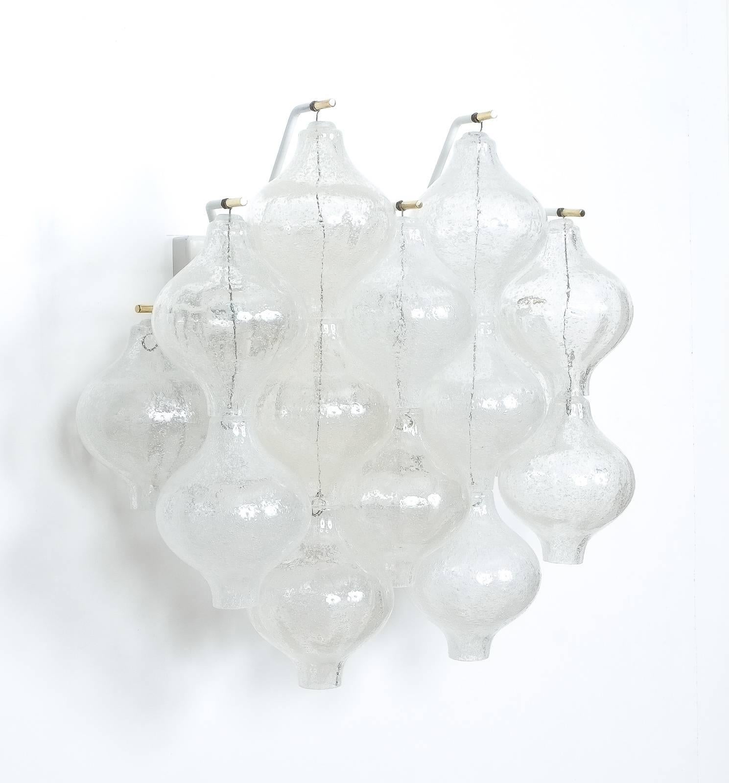 German Refurbished Pair Kalmar Tulipan White Glass Wall Lights Sconces, Austria 1960