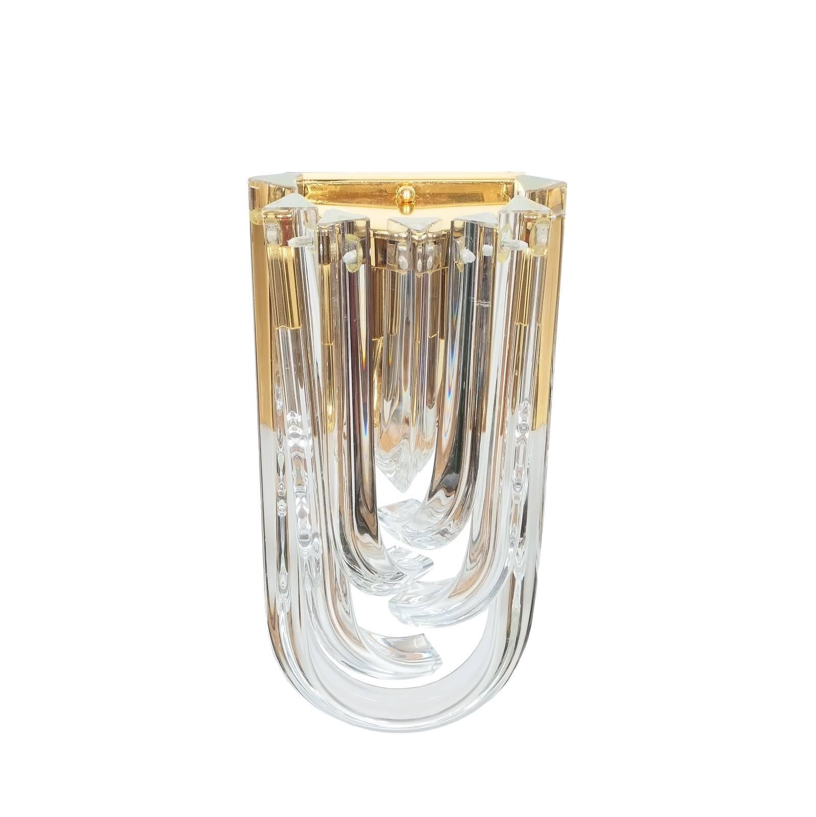 Large Venini Curved Crystal Gilt Brass Sconces (4) , Italy 1960 In Good Condition In Vienna, AT