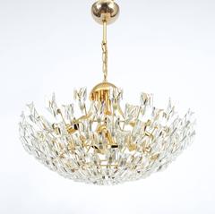 Large Glass and Brass Chandelier by Stilkrone Italy , circa 1970