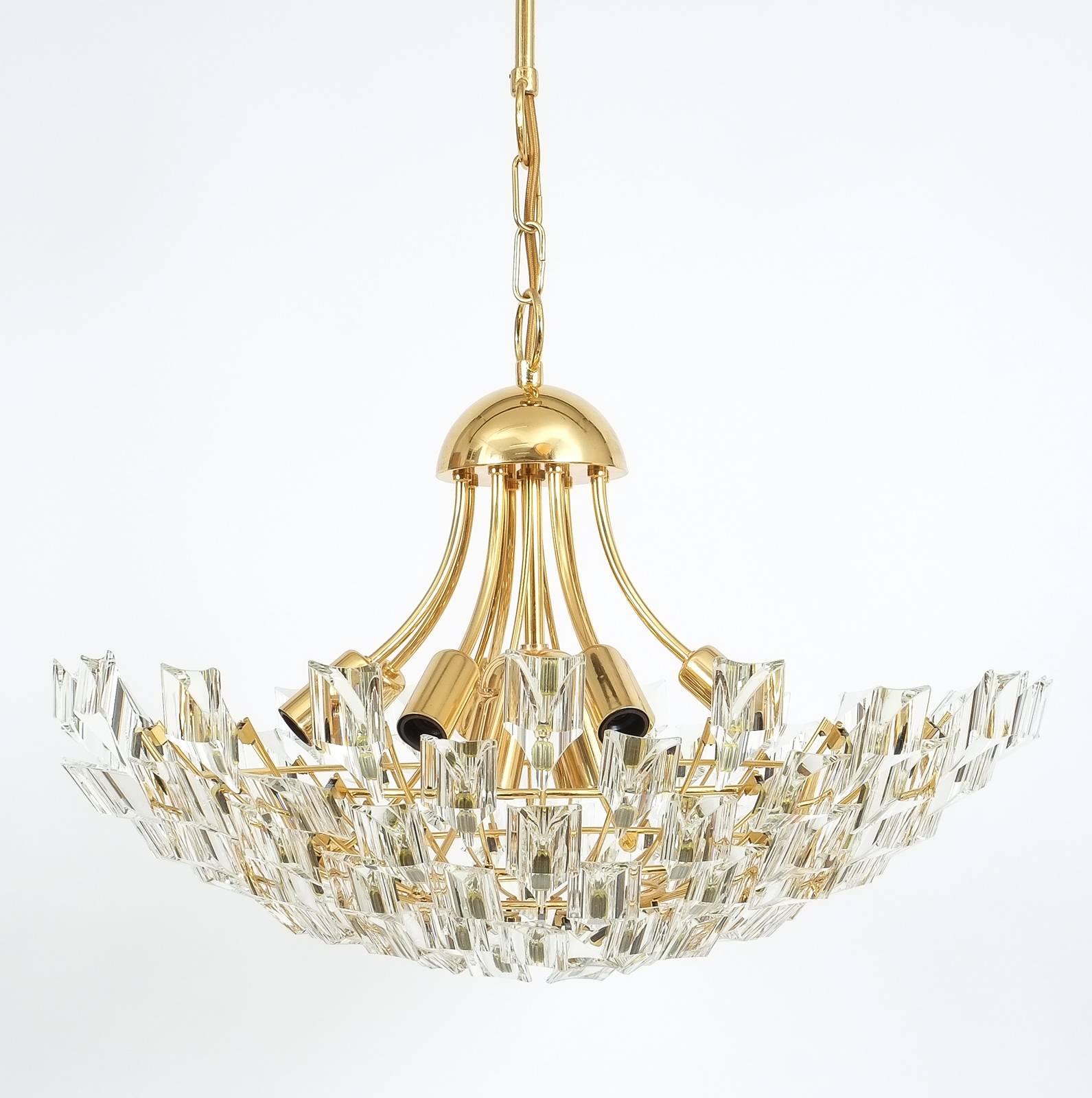 Late 20th Century Large Glass and Brass Chandelier by Stilkrone Italy , circa 1970 For Sale