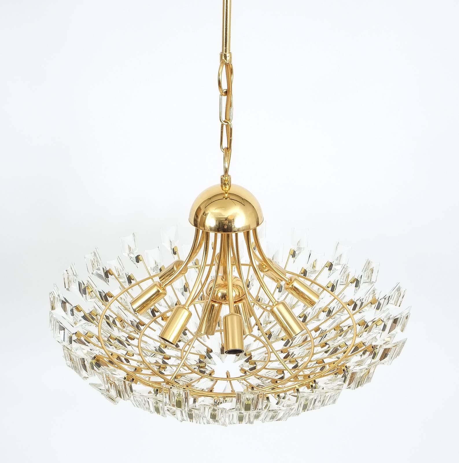 Italian Large Glass and Brass Chandelier by Stilkrone Italy , circa 1970 For Sale